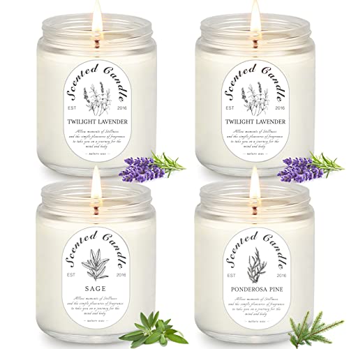 Lavender Candle Gift Set 4 Pack Soy Wax Scented Candles for Home Lavender Sage Ponderosa Pine Aromatherapy Candles for Relaxation Stress Relief Christmas Gifts for Women